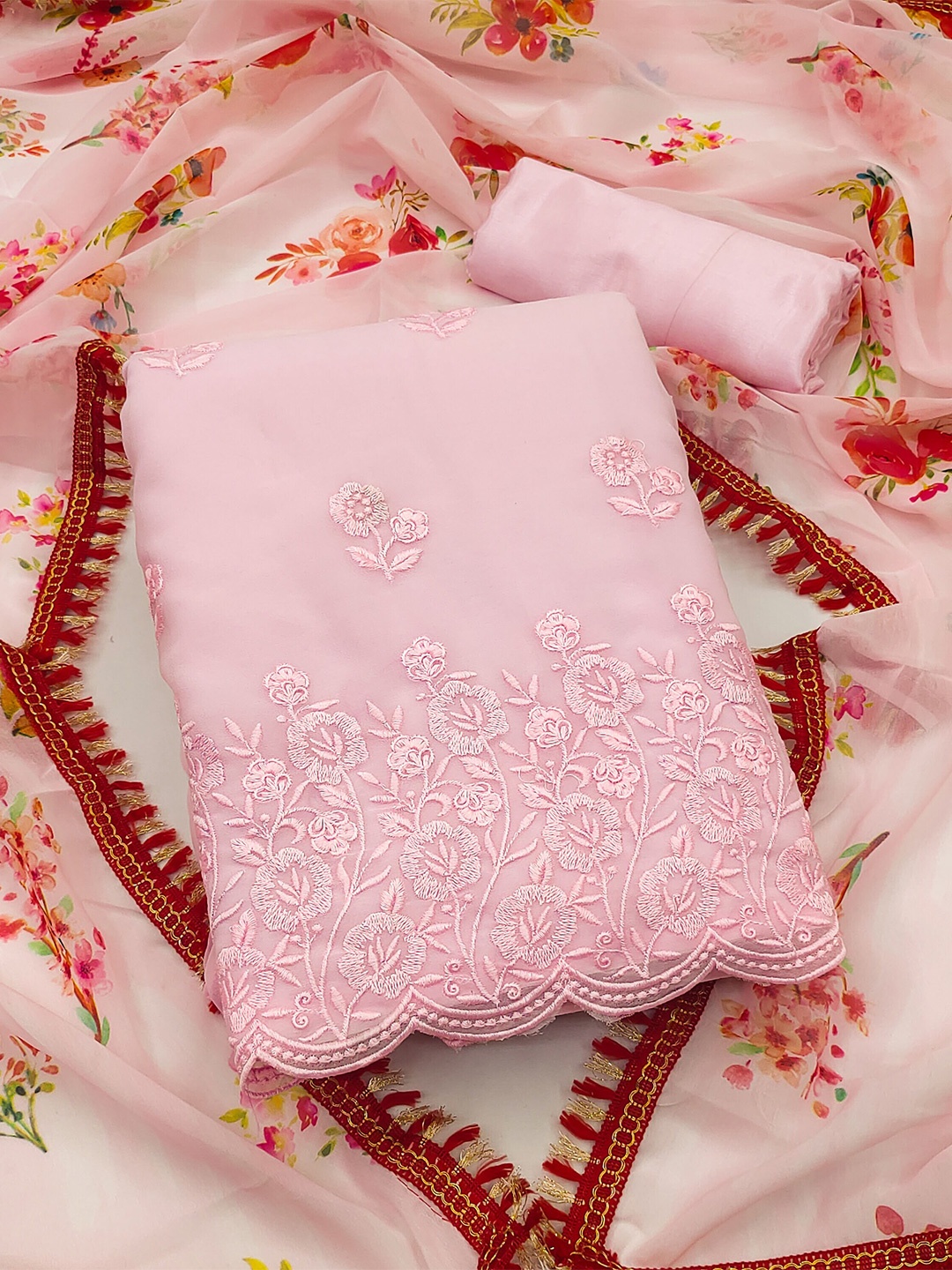 

KALINI Embroidered Silk Georgette Unstitched Dress Material, Pink