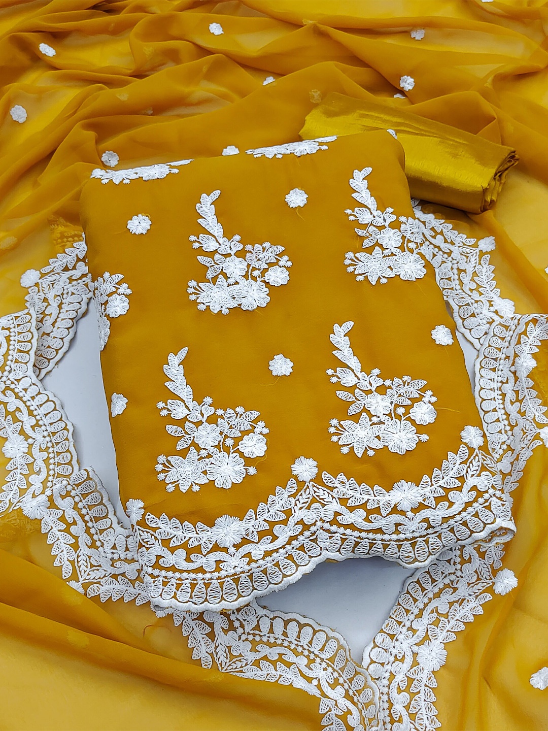 

KALINI Embroidered Silk Georgette Unstitched Dress Material, Yellow