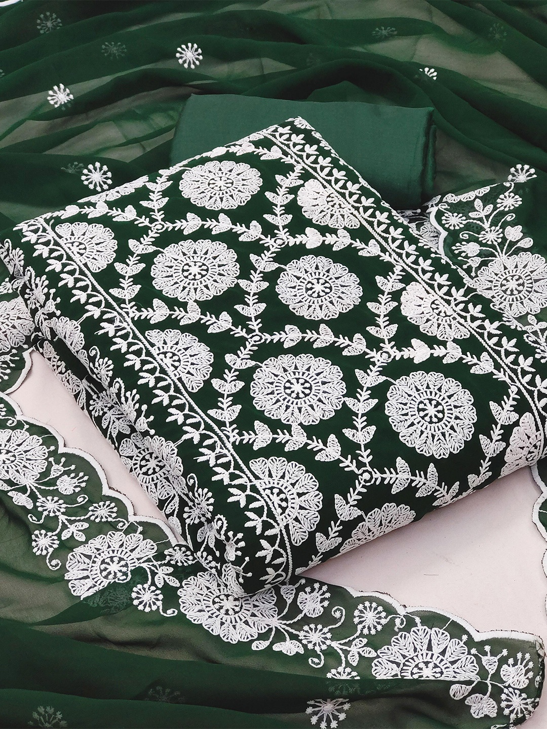 

KALINI Embroidered Silk Georgette Unstitched Dress Material, Green