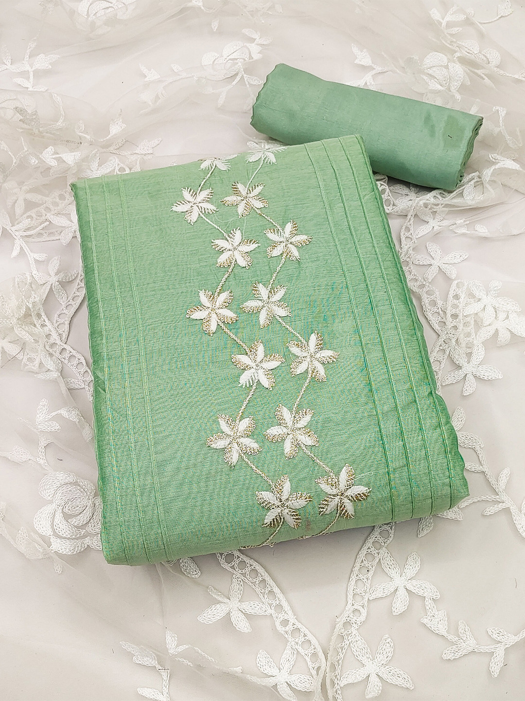 

KALINI Embroidered Unstitched Dress Material, Green