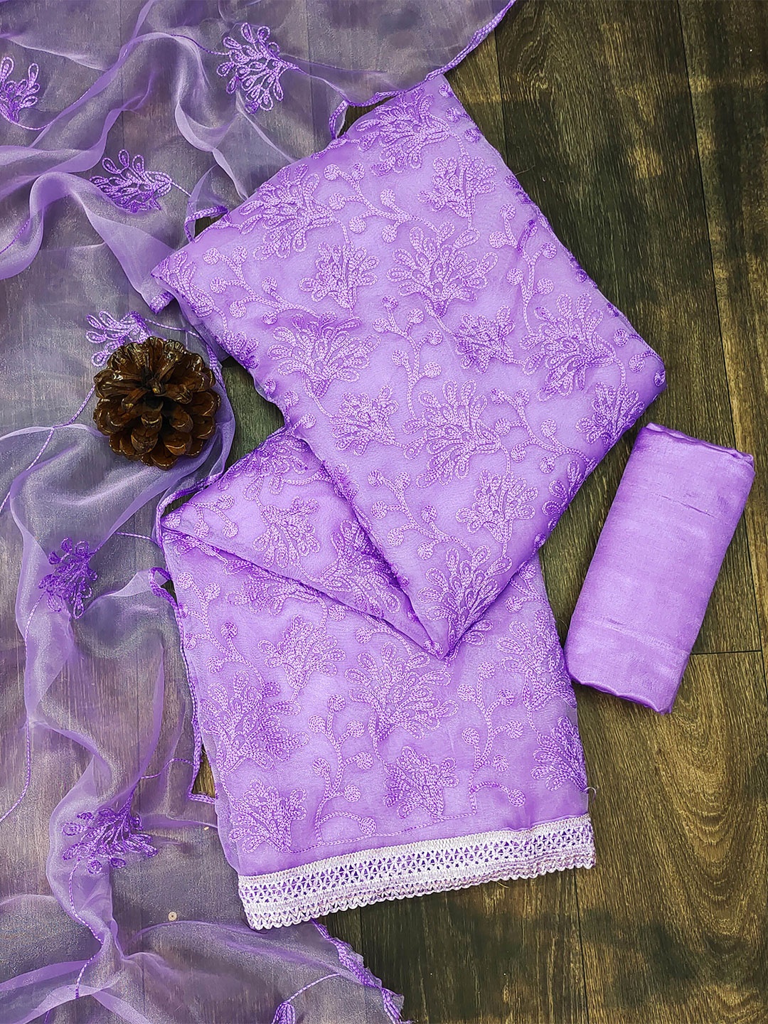 

KALINI Embroidered Organza Unstitched Dress Material, Purple