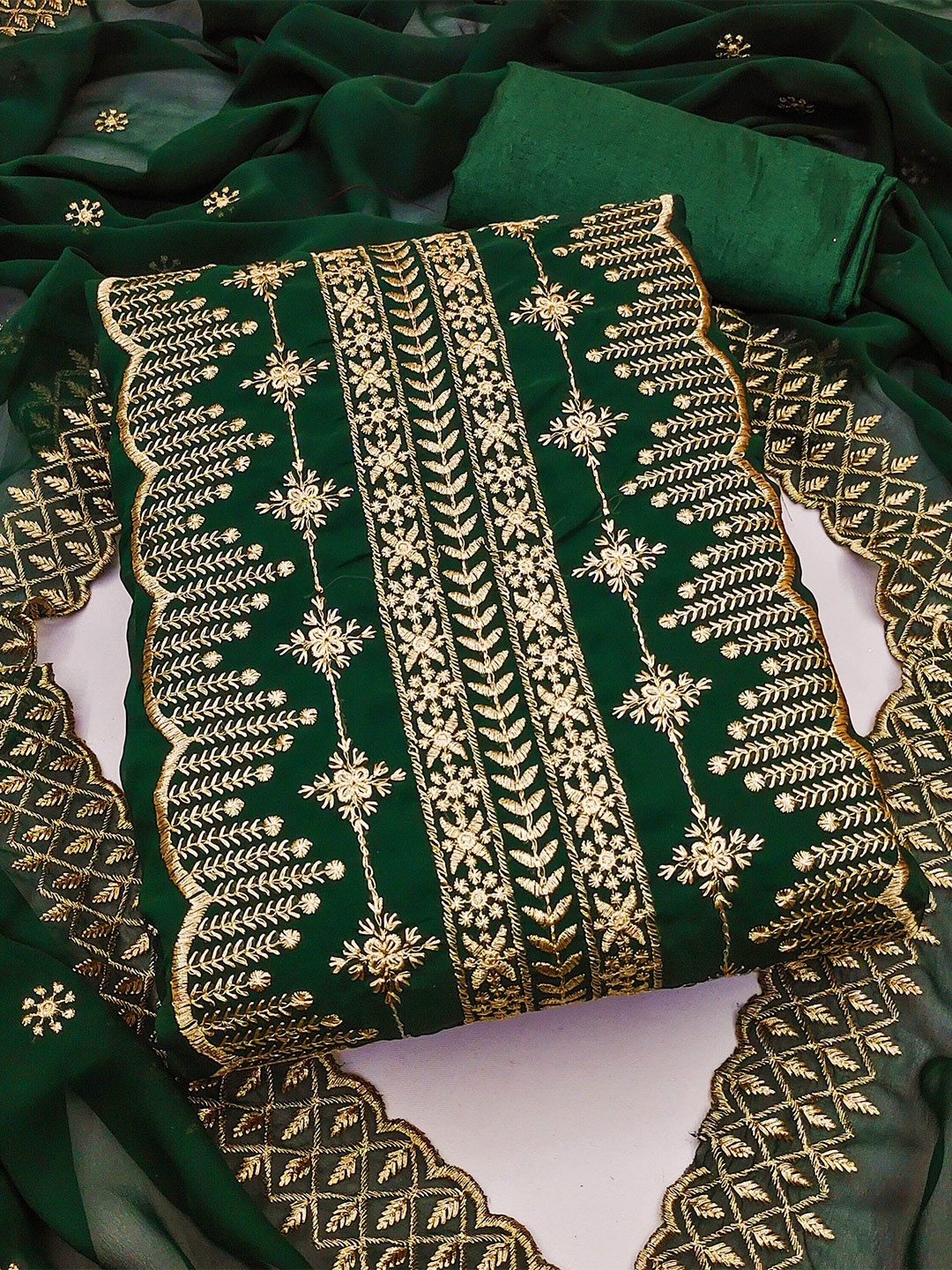 

KALINI Embroidered Silk Georgette Unstitched Dress Material, Green