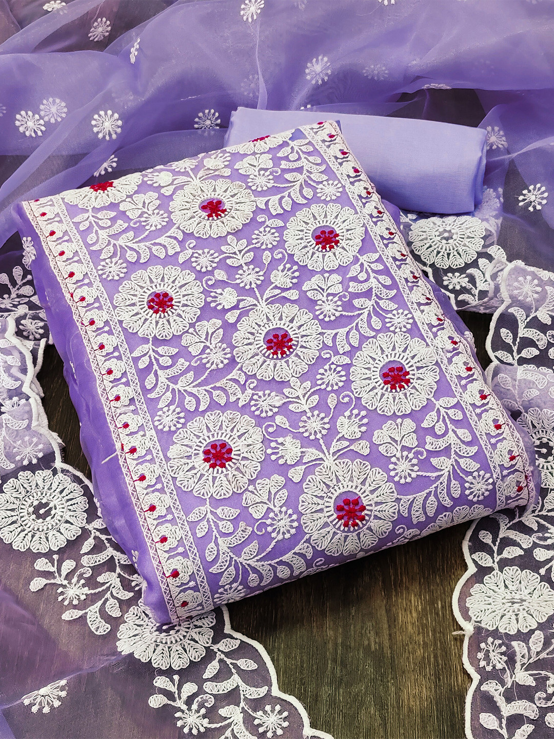 

KALINI Embroidered Organza Unstitched Dress Material, Purple