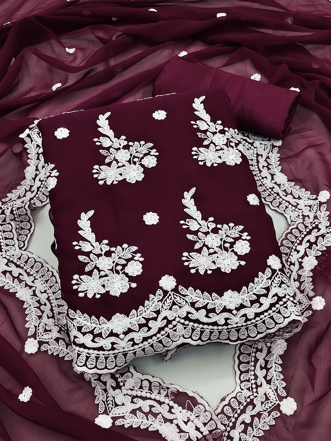 

KALINI Embroidered Silk Georgette Unstitched Dress Material, Magenta