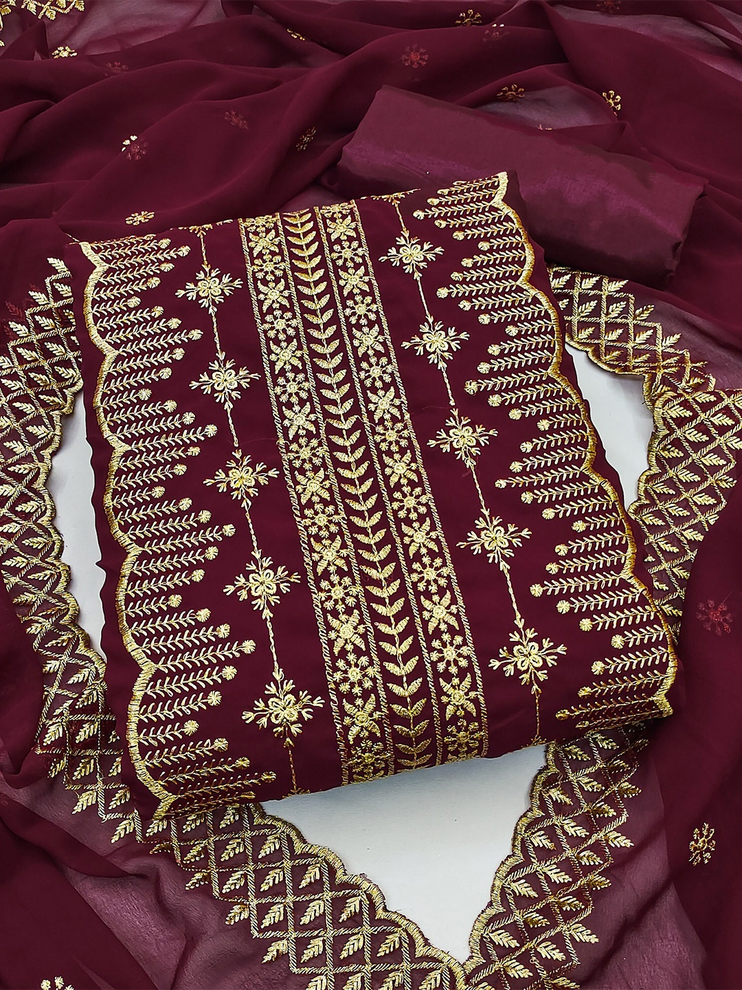 

KALINI Embroidered Silk Georgette Unstitched Dress Material, Magenta