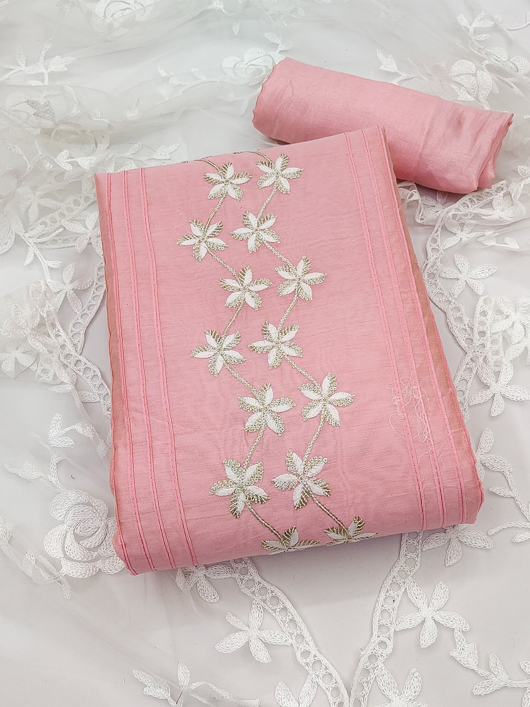 

KALINI Embroidered Unstitched Dress Material, Pink