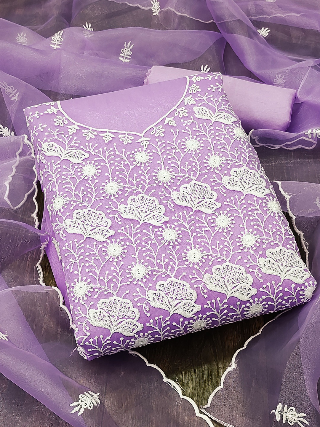 

KALINI Embroidered Organza Unstitched Dress Material, Purple