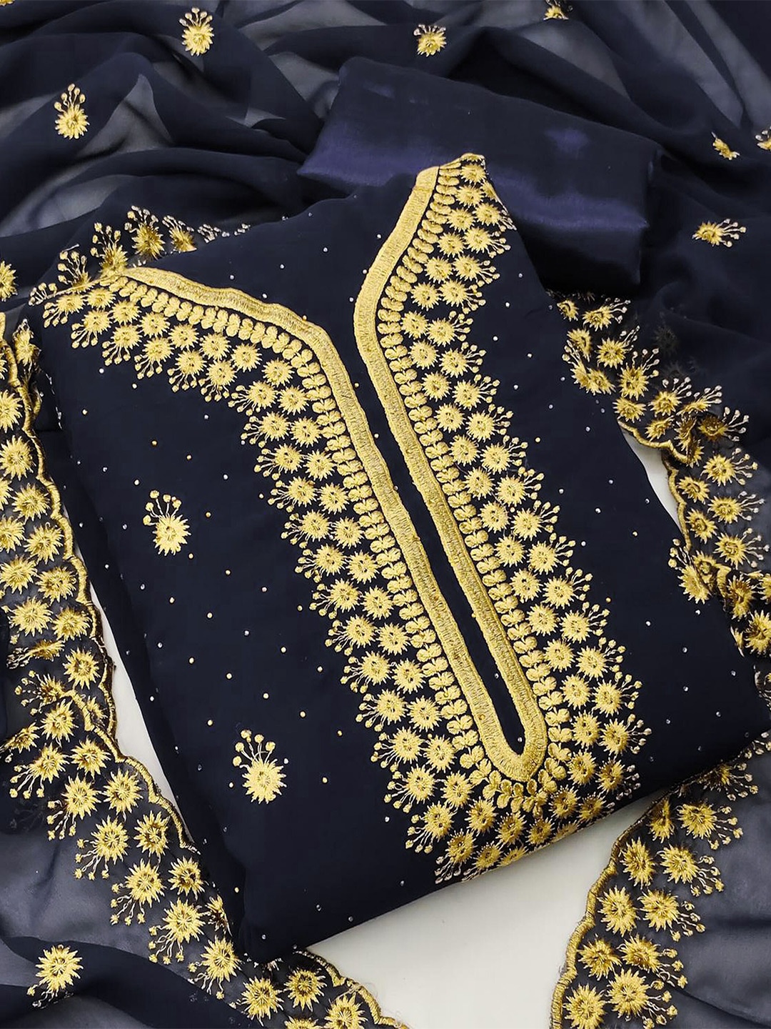 

KALINI Embroidered Unstitched Dress Material, Blue