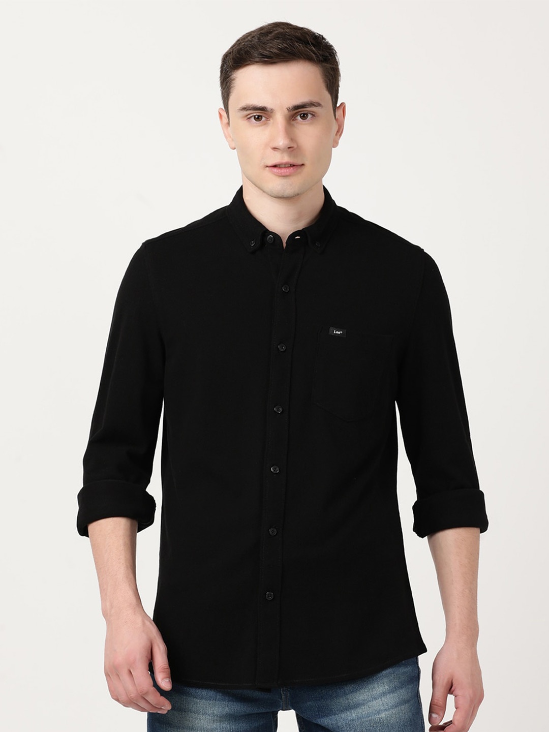 

Lee Men Slim Fit Button Down Collar Cotton Casual Shirt, Black