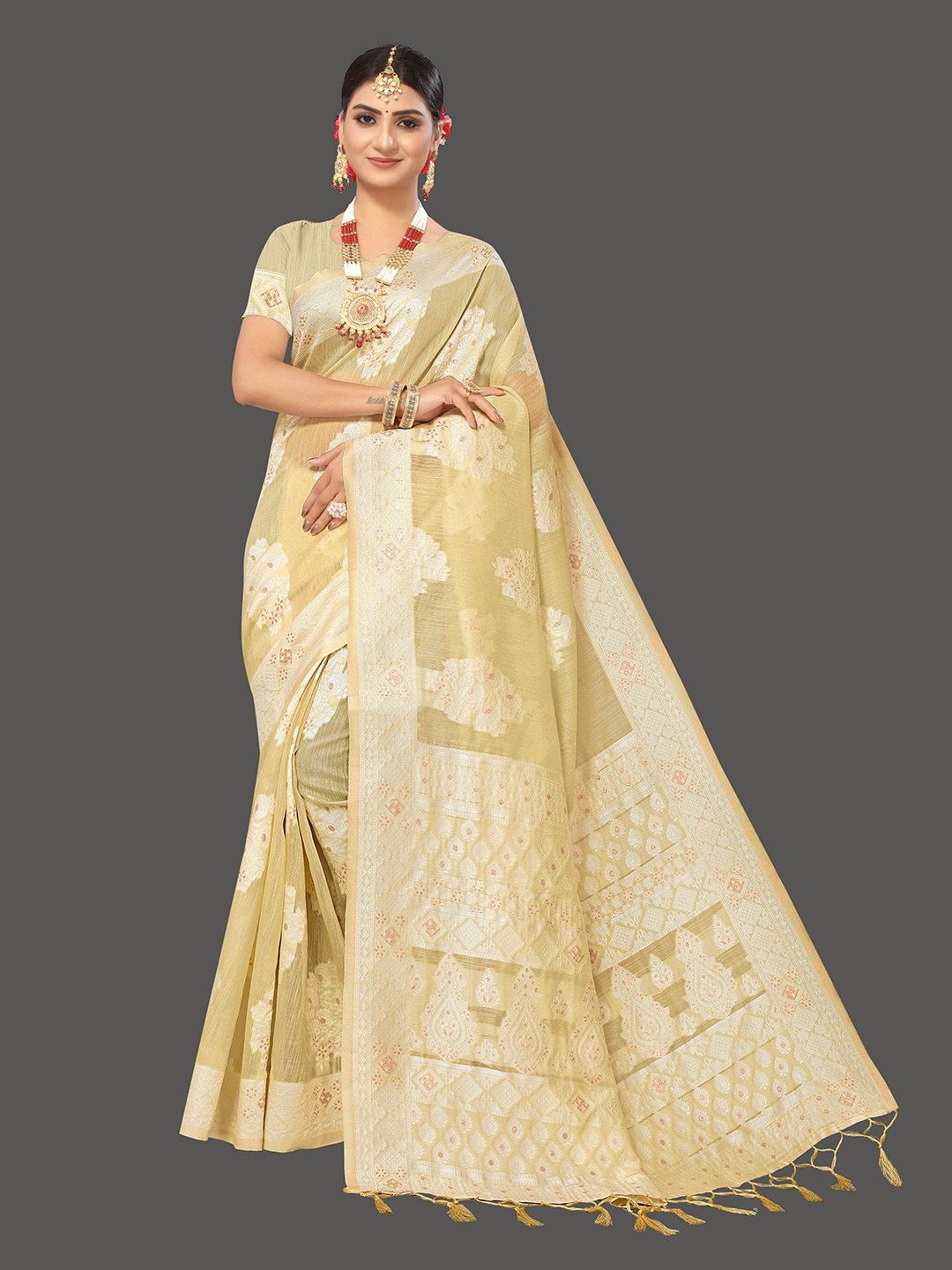 

Mitera Woven Design Zari Banarasi Saree, Beige