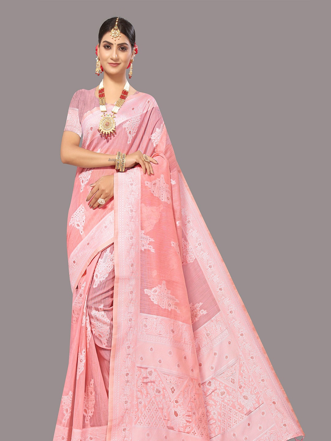 

Mitera Woven Design Zari Banarasi Saree, Pink