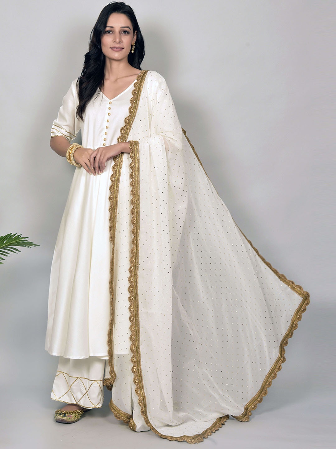 

EMPRESS PITARA Kurta with Palazzos & With Dupatta, Off white