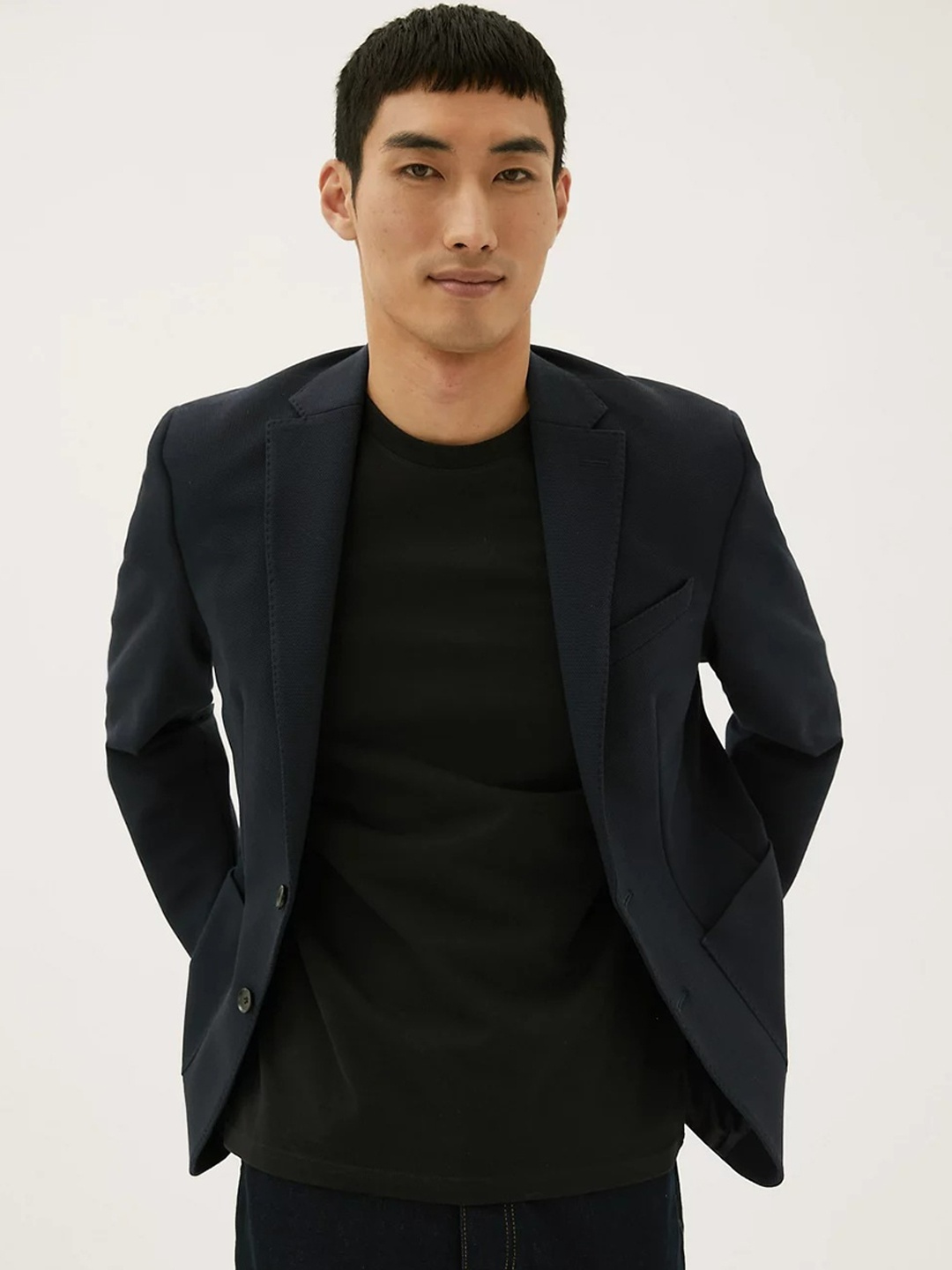 

Marks & Spencer Men Single-Breasted Regular Fit Formal Blazer, Navy blue