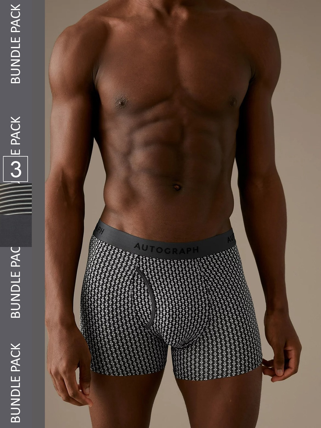 

Marks & Spencer Auto Geo Men Pack Of 3 Striped Trunks, Black