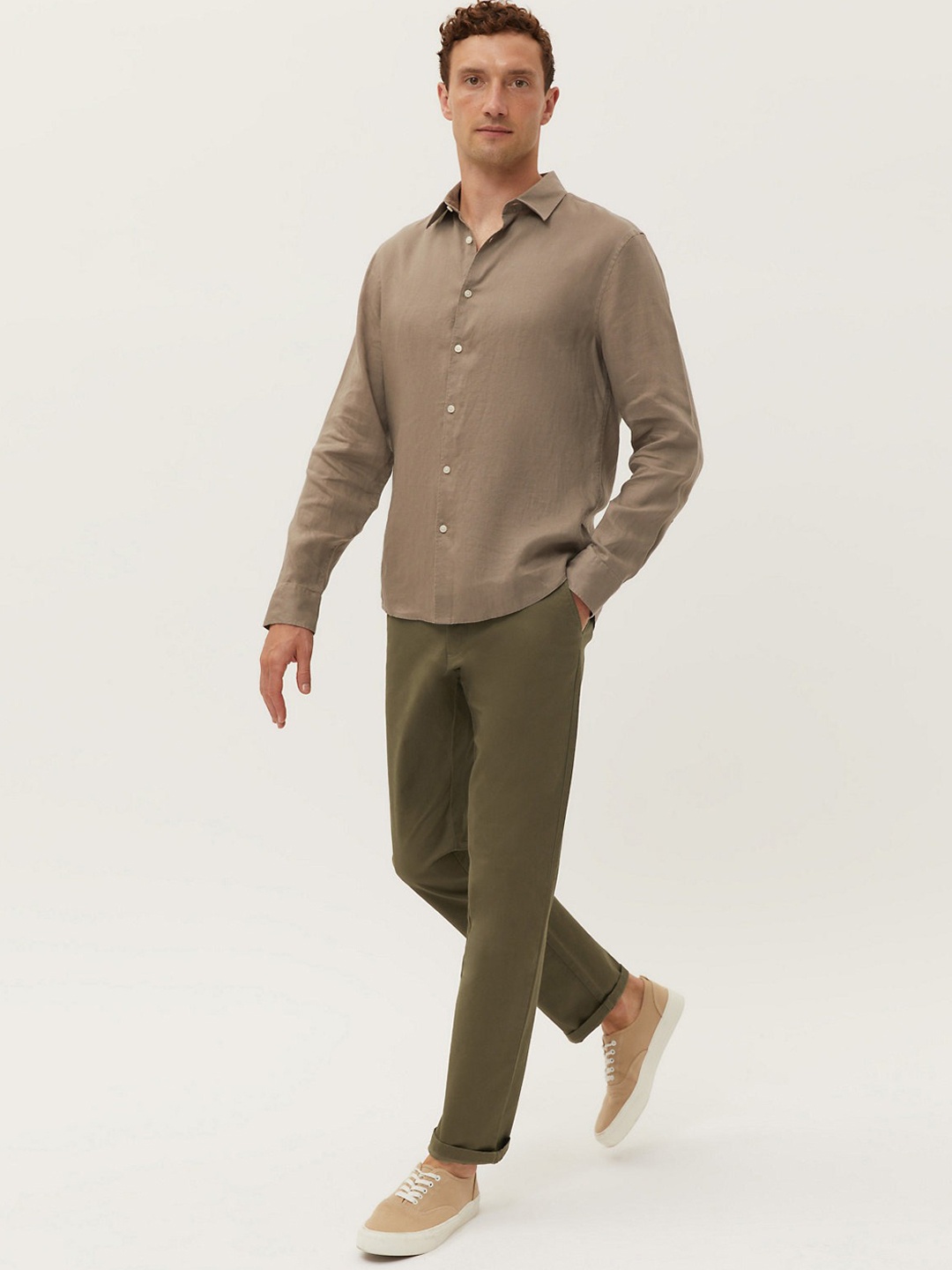 

Marks & Spencer Men High-Rise Chinos Trouser, Brown