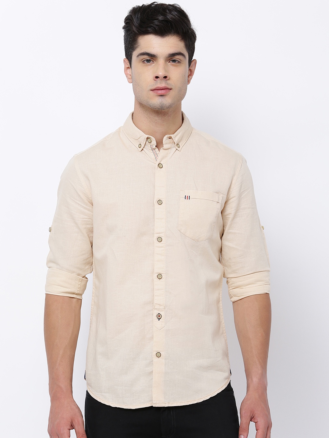 

LOCOMOTIVE Men Cream-Coloured Slim Fit Solid Casual Shirt