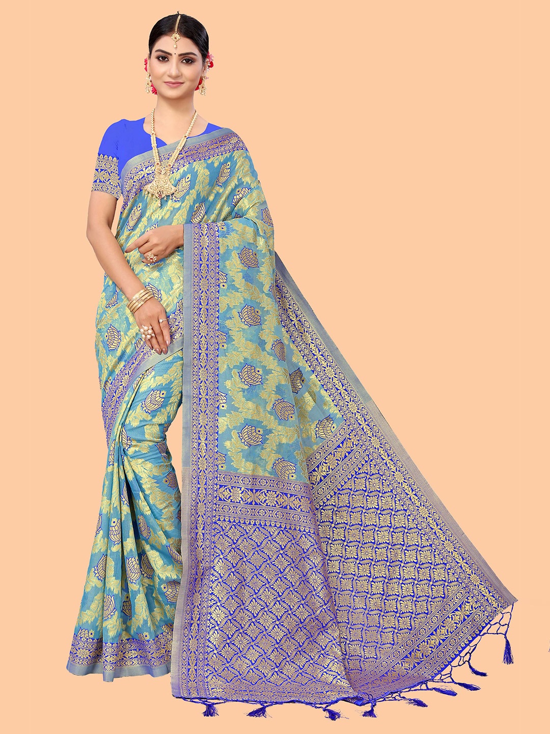 

Mitera Woven Design Zari Banarasi Saree, Blue