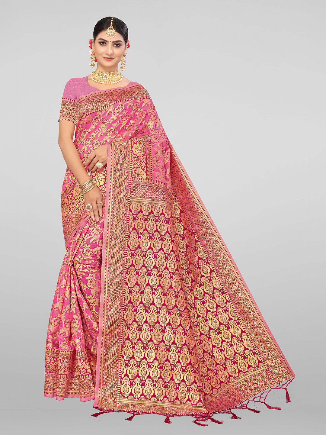 

Mitera Woven Design Zari Silk Cotton Banarasi Saree, Burgundy