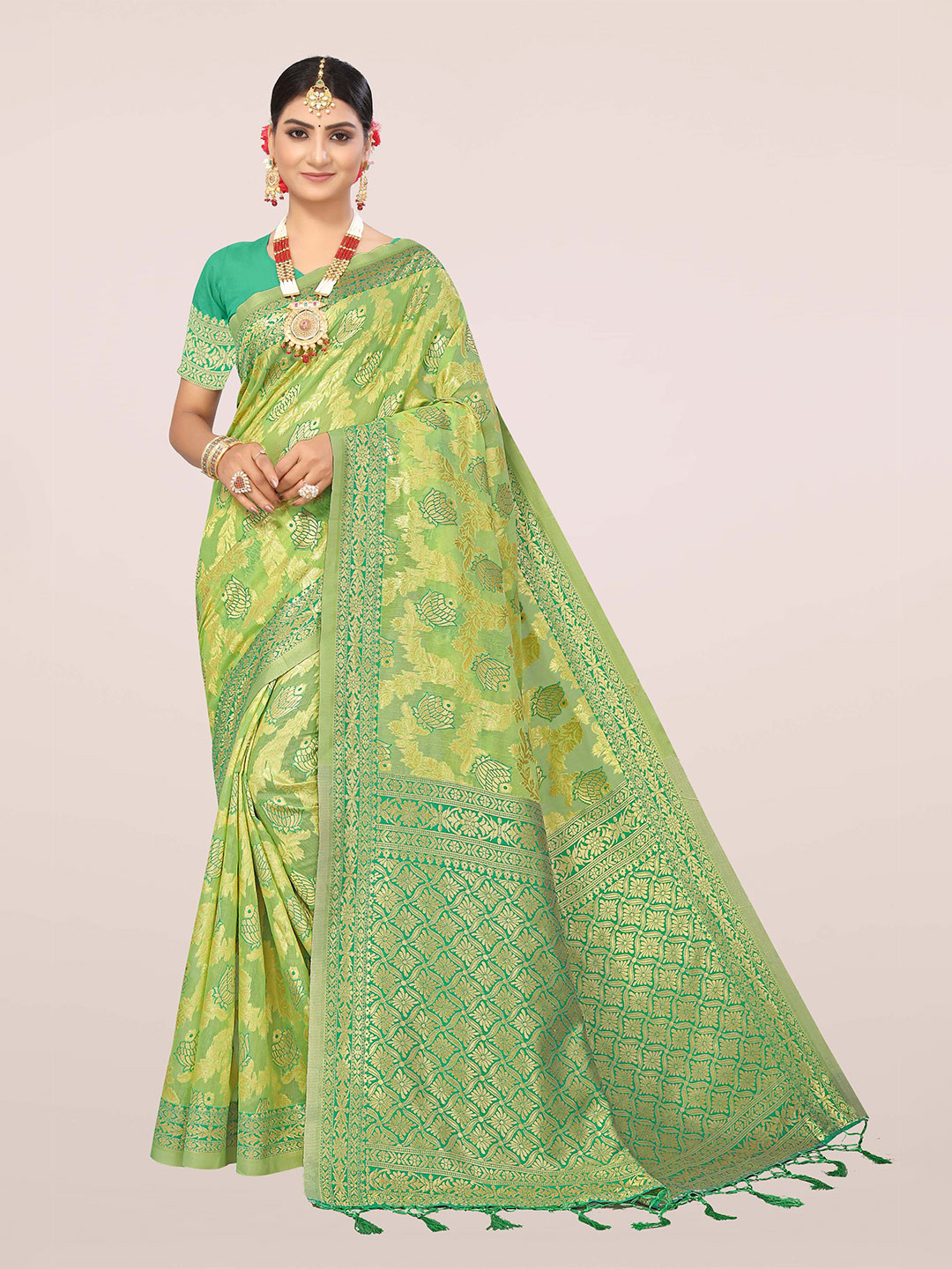 

Mitera Woven Design Zari Banarasi Saree, Sea green