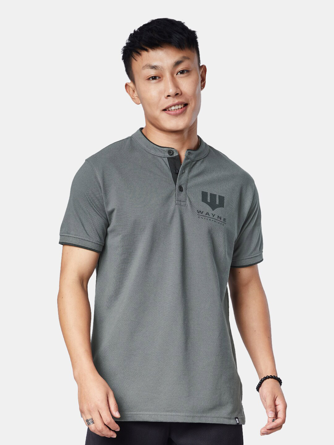

The Souled Store Men Batman Cotton Henley Neck T-shirt, Grey