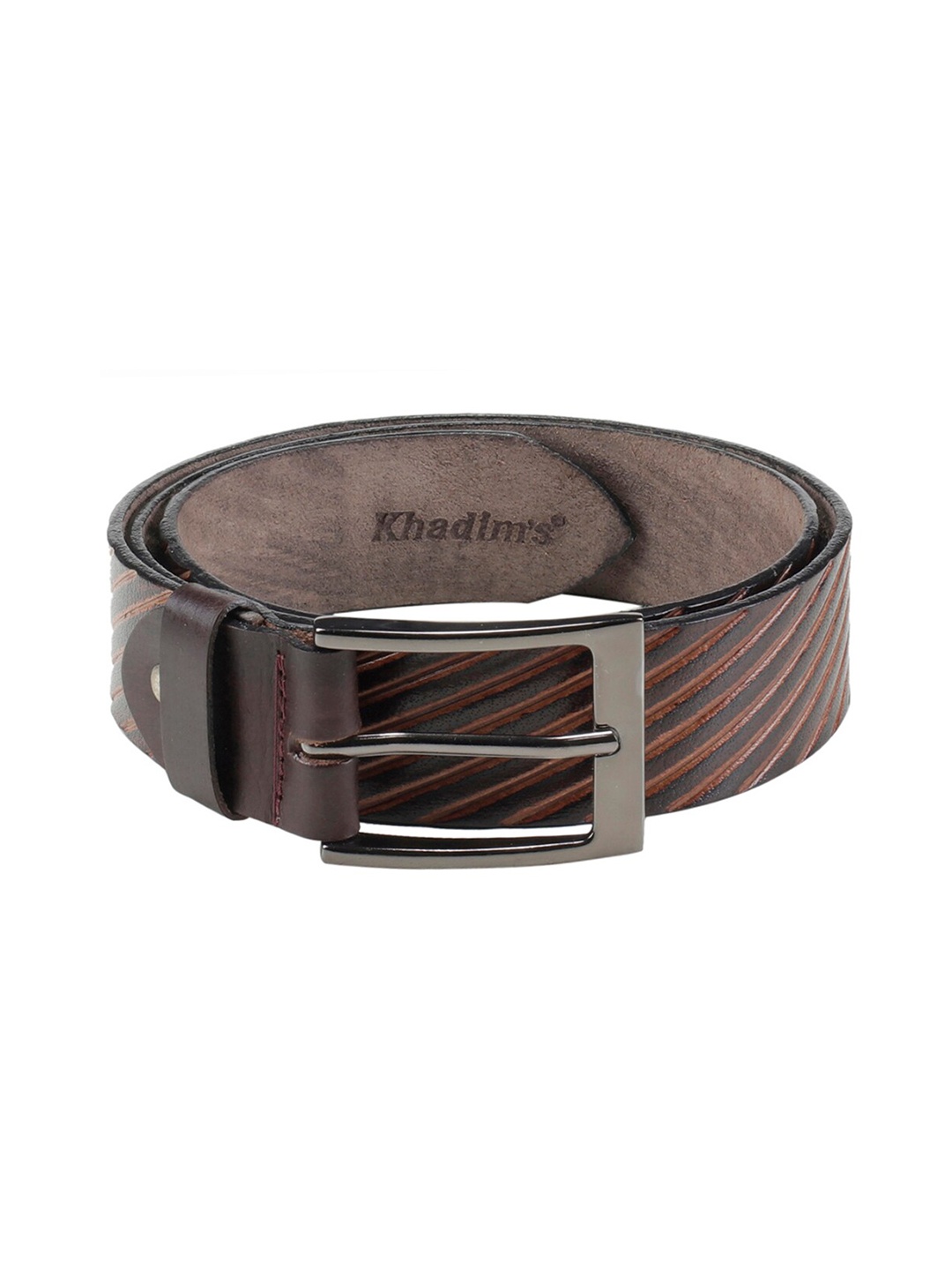 

Khadims Men Textured Leather Formal Belt, Brown