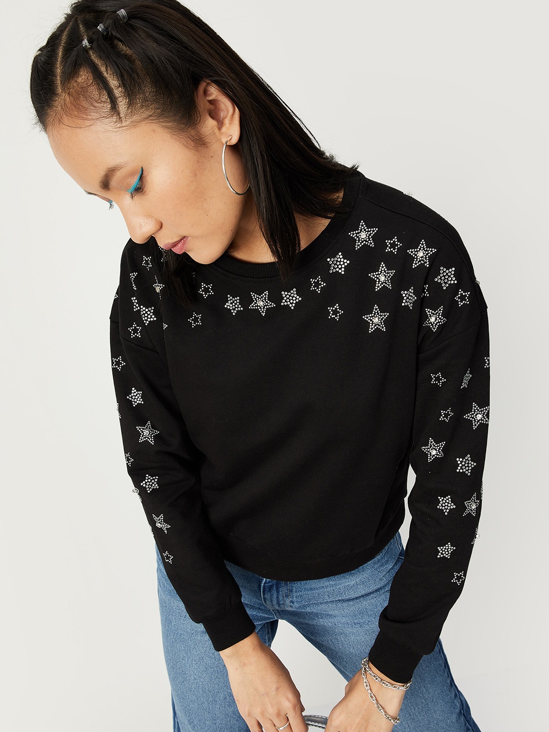 

max Women Graphic Printed Sweatshirt, Black