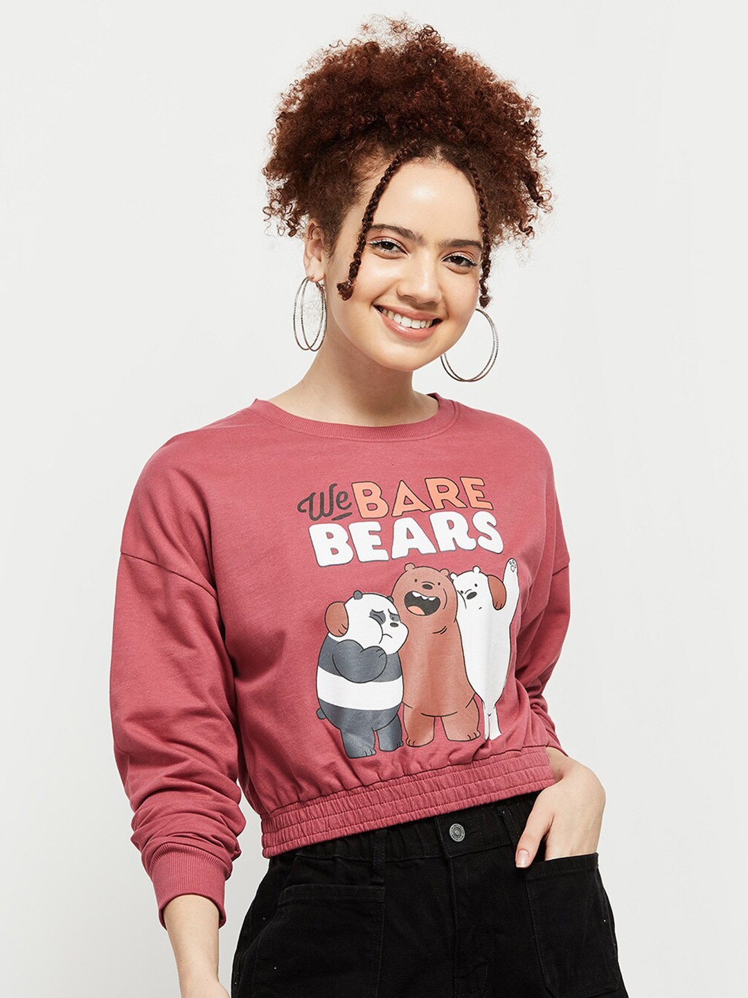 

max Round Neck Printed Cotton Sweatshirt, Purple