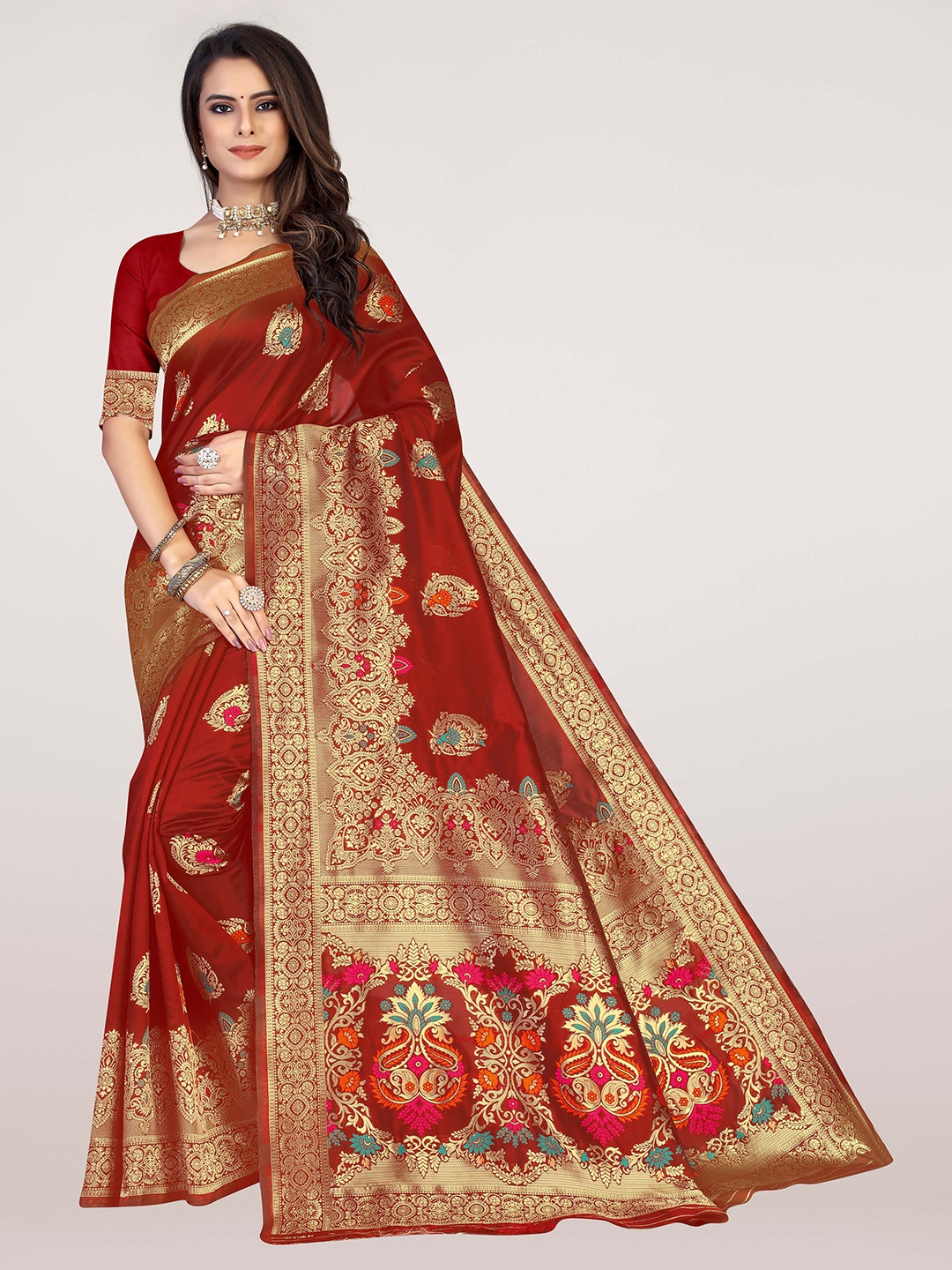 

KALINI Zari Silk Blend Banarasi Saree, Maroon