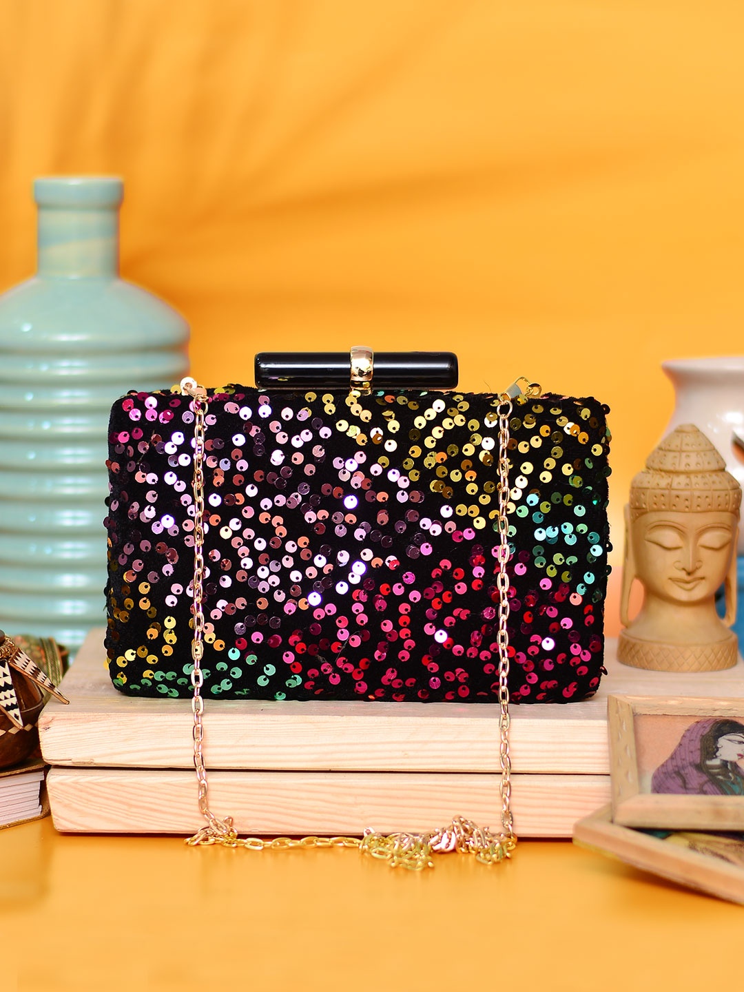 

ARTKLIM Black & Purple Embellished Box Clutch