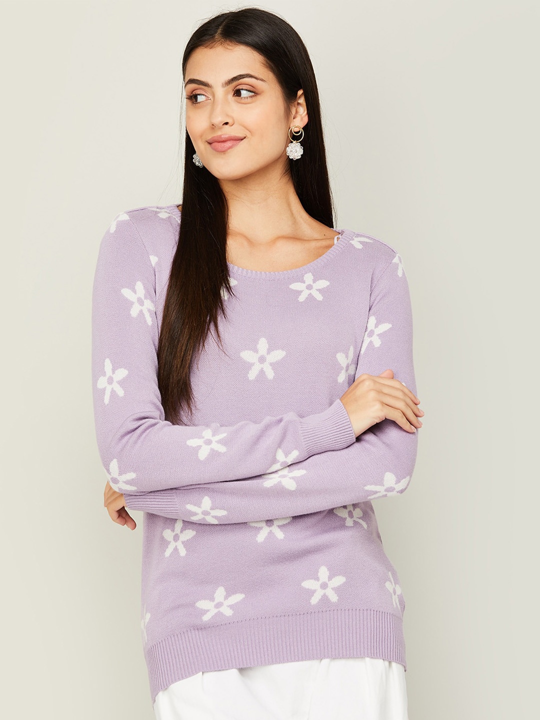 

Fame Forever by Lifestyle Women Floral Printed Cotton Pullover Sweaters, Purple