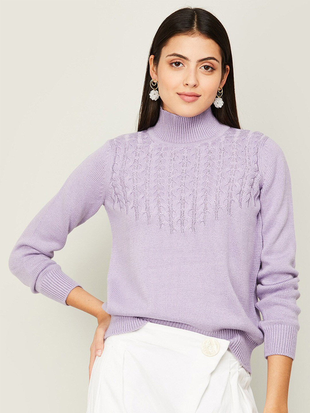 

Fame Forever by Lifestyle Women Cable Knit Cotton Pullover Sweaters, Purple