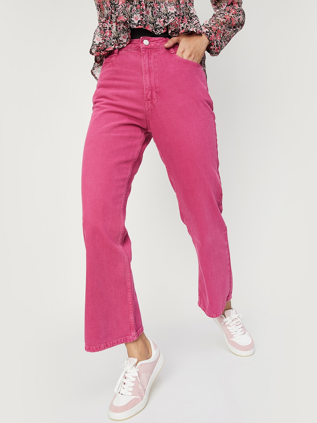 

max Women Cotton Regular Fit Jeans, Pink