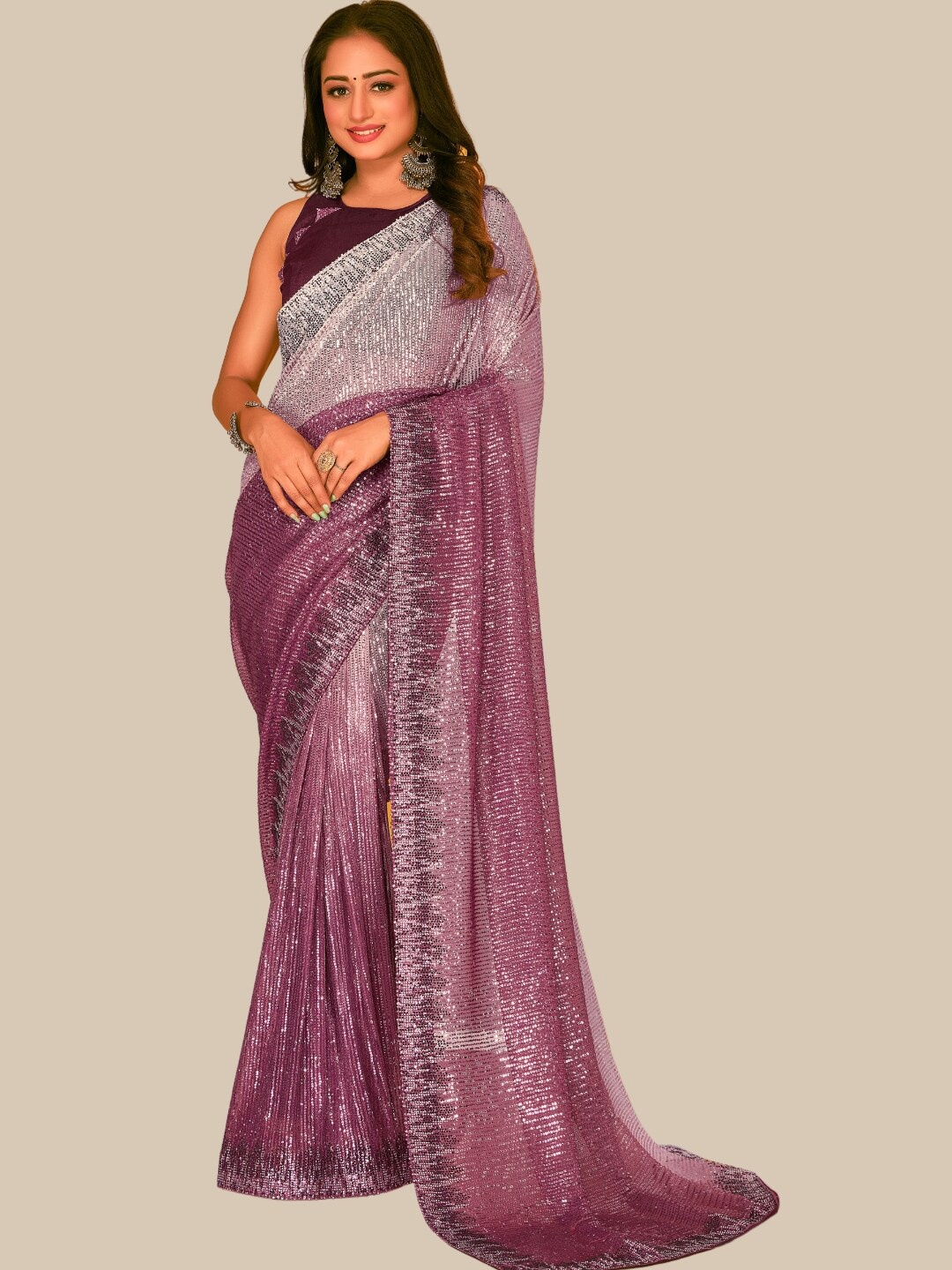 

Chhabra 555 Ombre Sequinned Net Saree, Purple