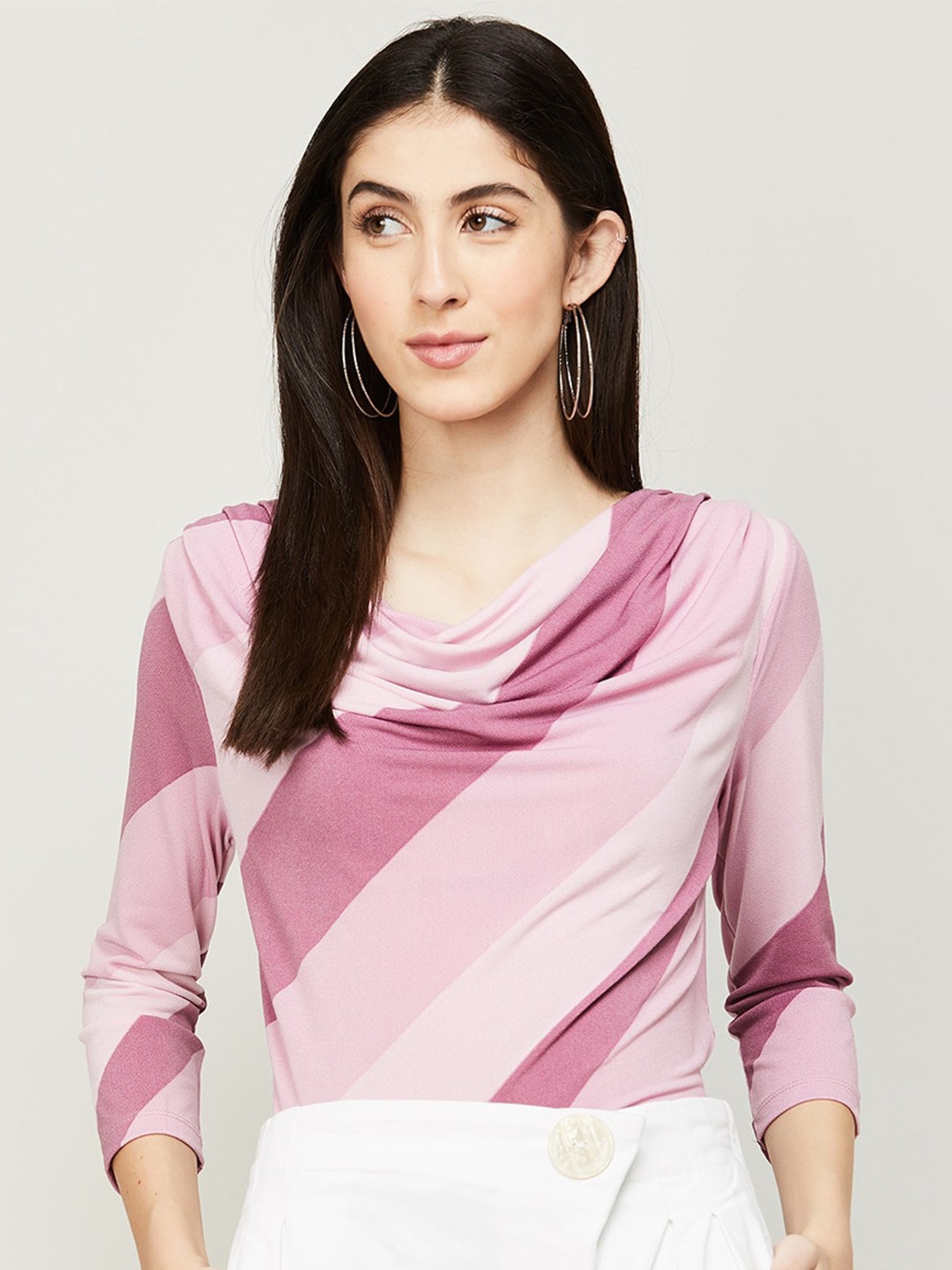 

CODE by Lifestyle Striped Cowl Neck Top, Pink