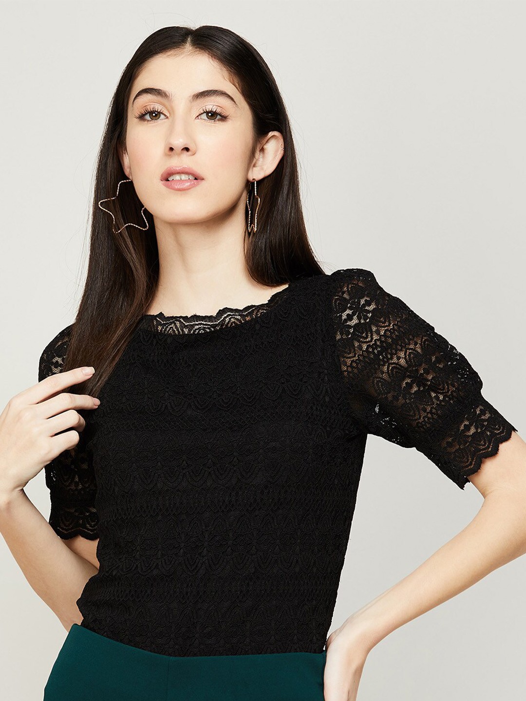 

CODE by Lifestyle Black Lace-Insert Top