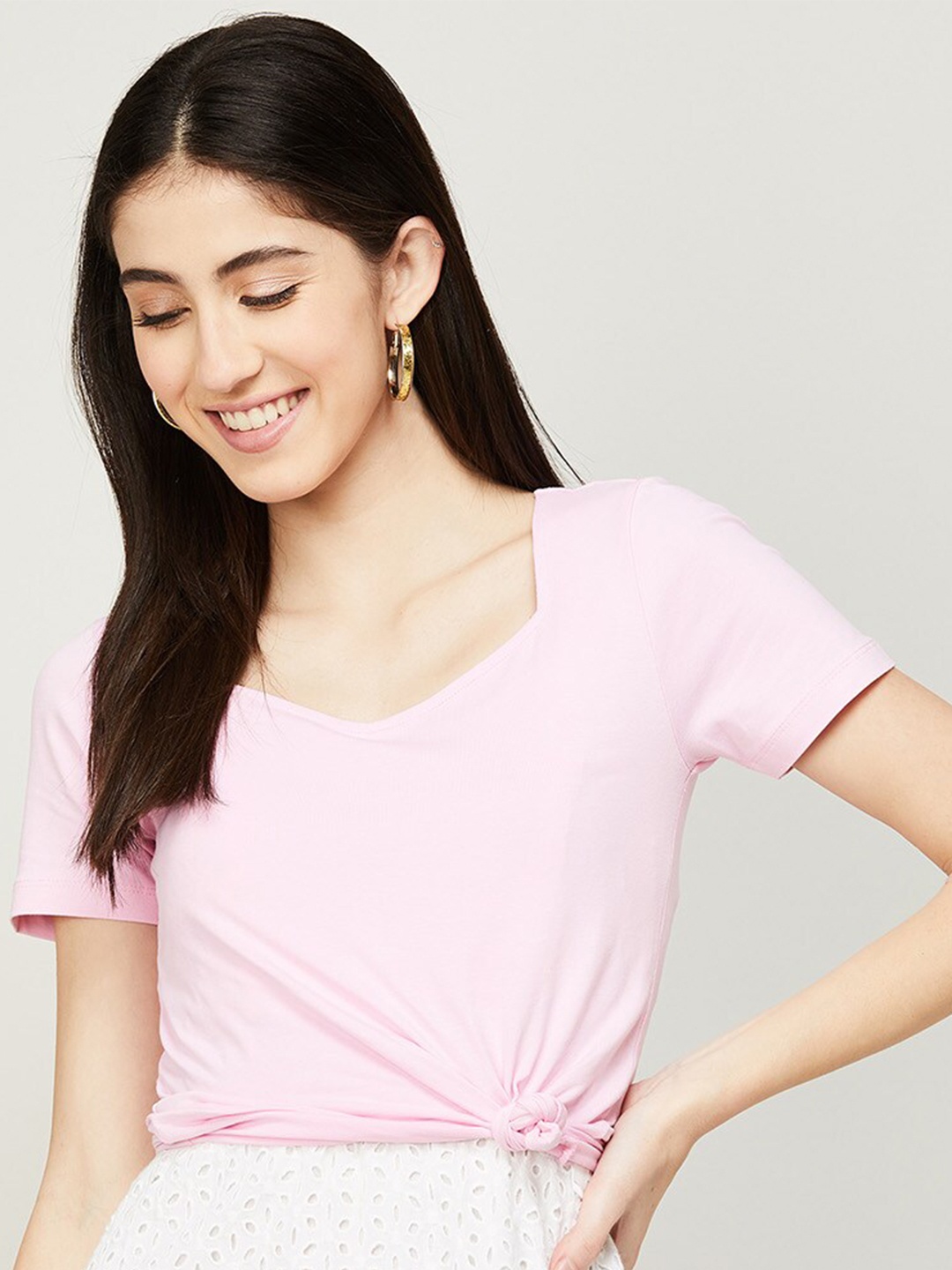 

Ginger by Lifestyle Sweetheart Neck Cotton Top, Pink