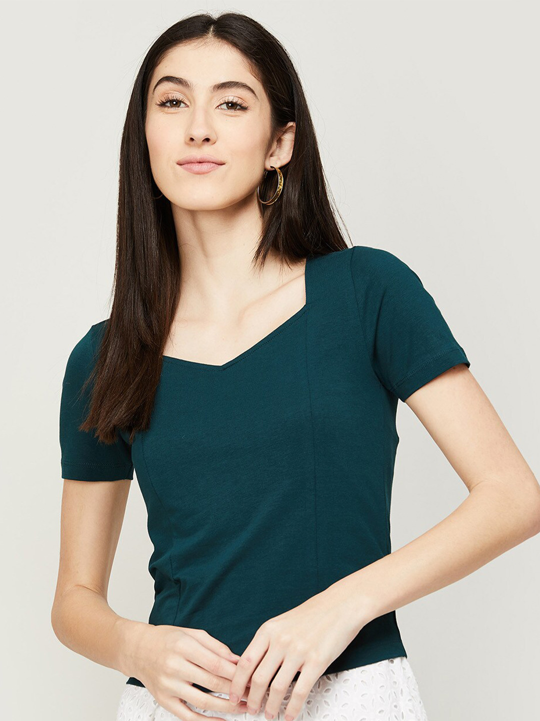 

Ginger by Lifestyle Sweetheart Neck Cotton Top, Teal