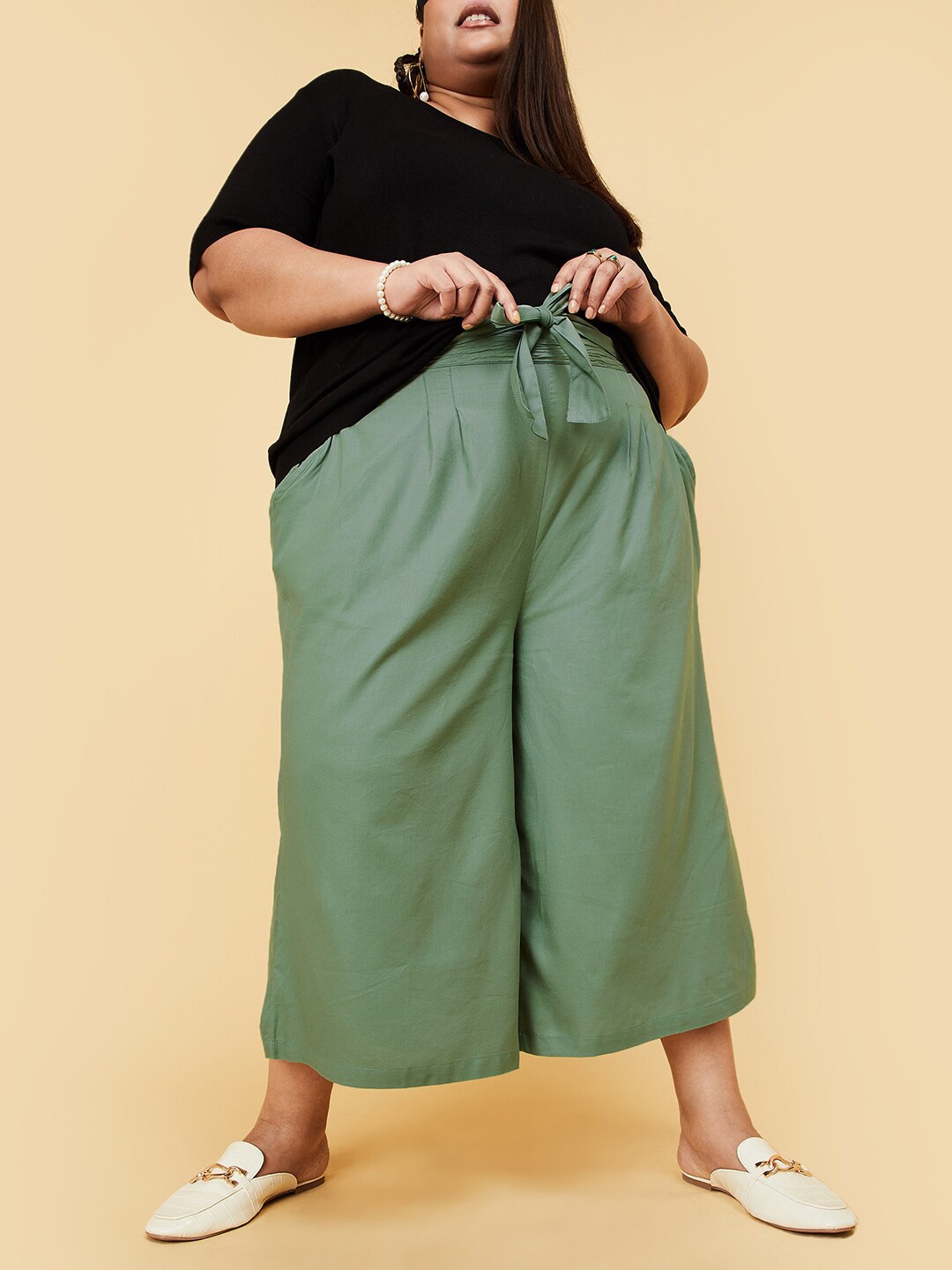 

max Plus Size Tie-Up Palazzos, Green