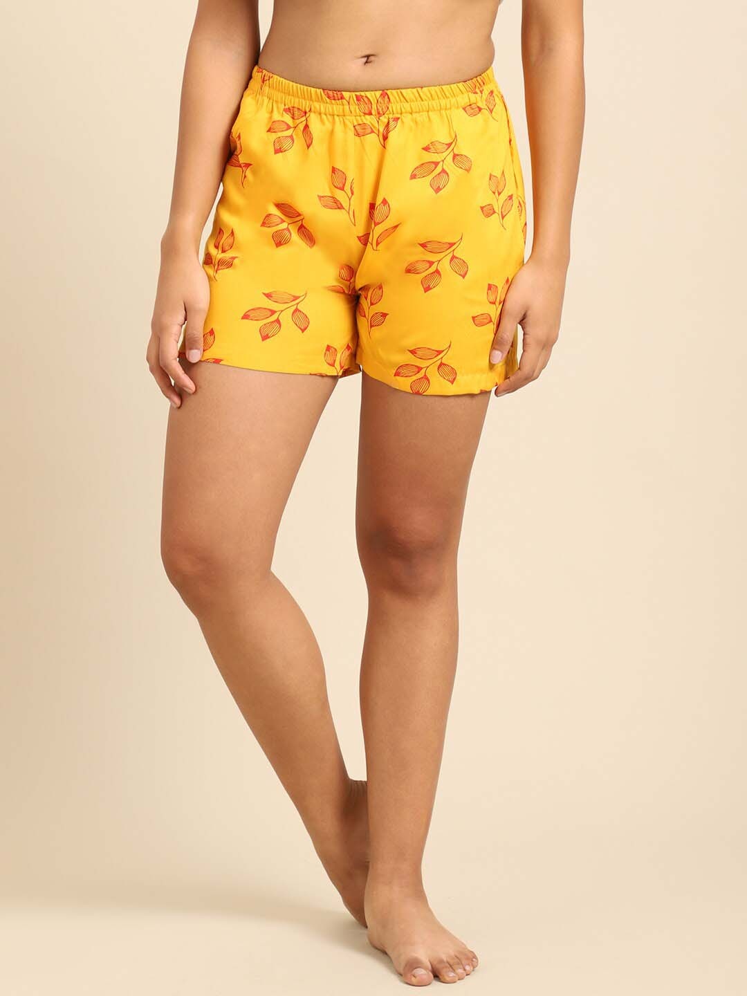 

ETC Women Printed Lounge Shorts, Yellow