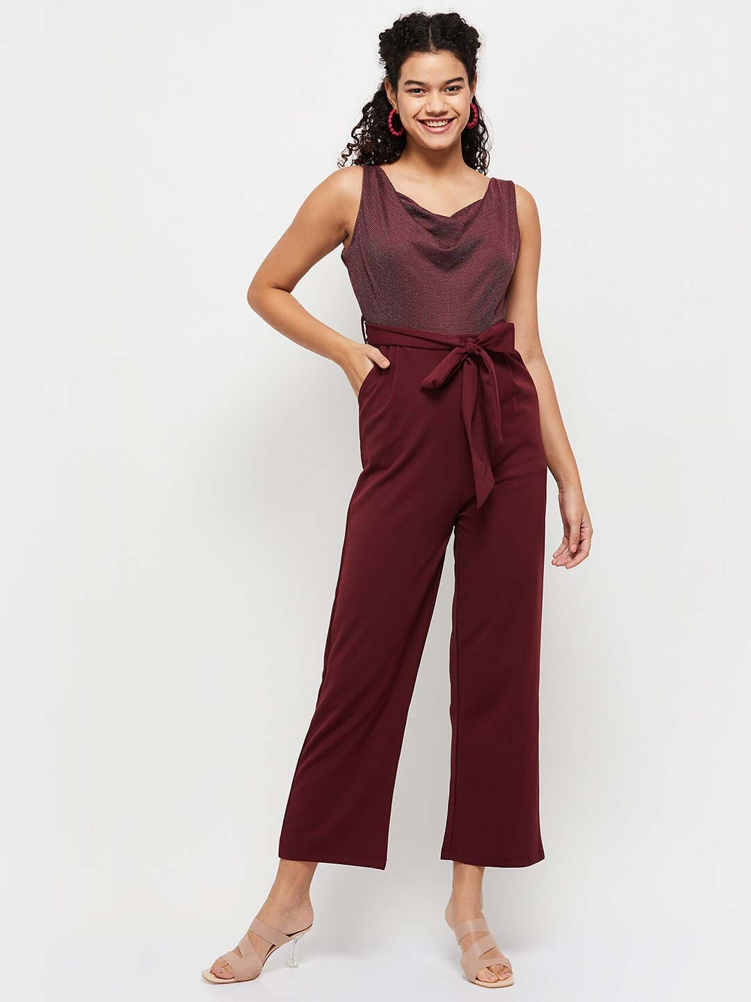 

max Cowl Neck Basic Jumpsuit, Maroon