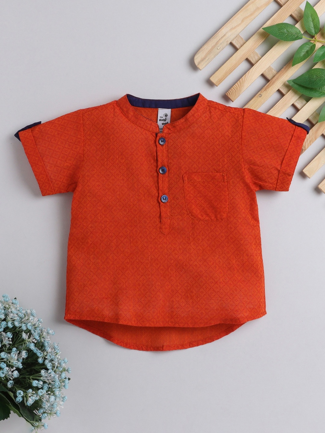 

The Magic Wand Boys Geometric Dobby Cotton Kurta, Red