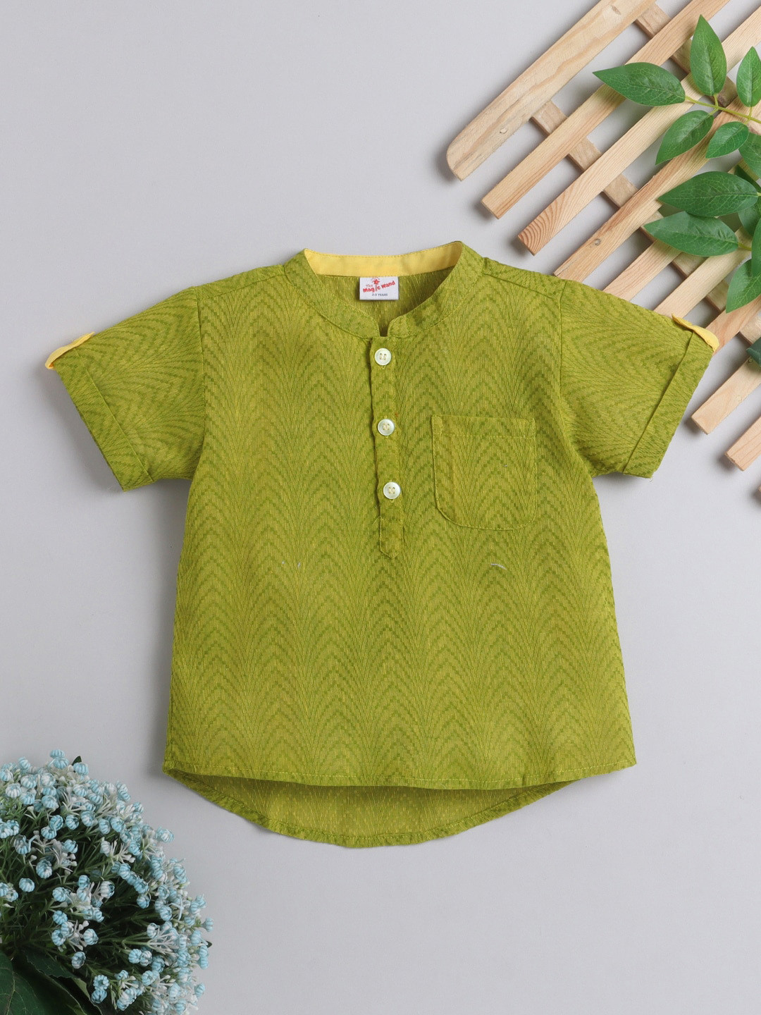 

The Magic Wand Boys Green Geometric Dobby Cotton Kurta