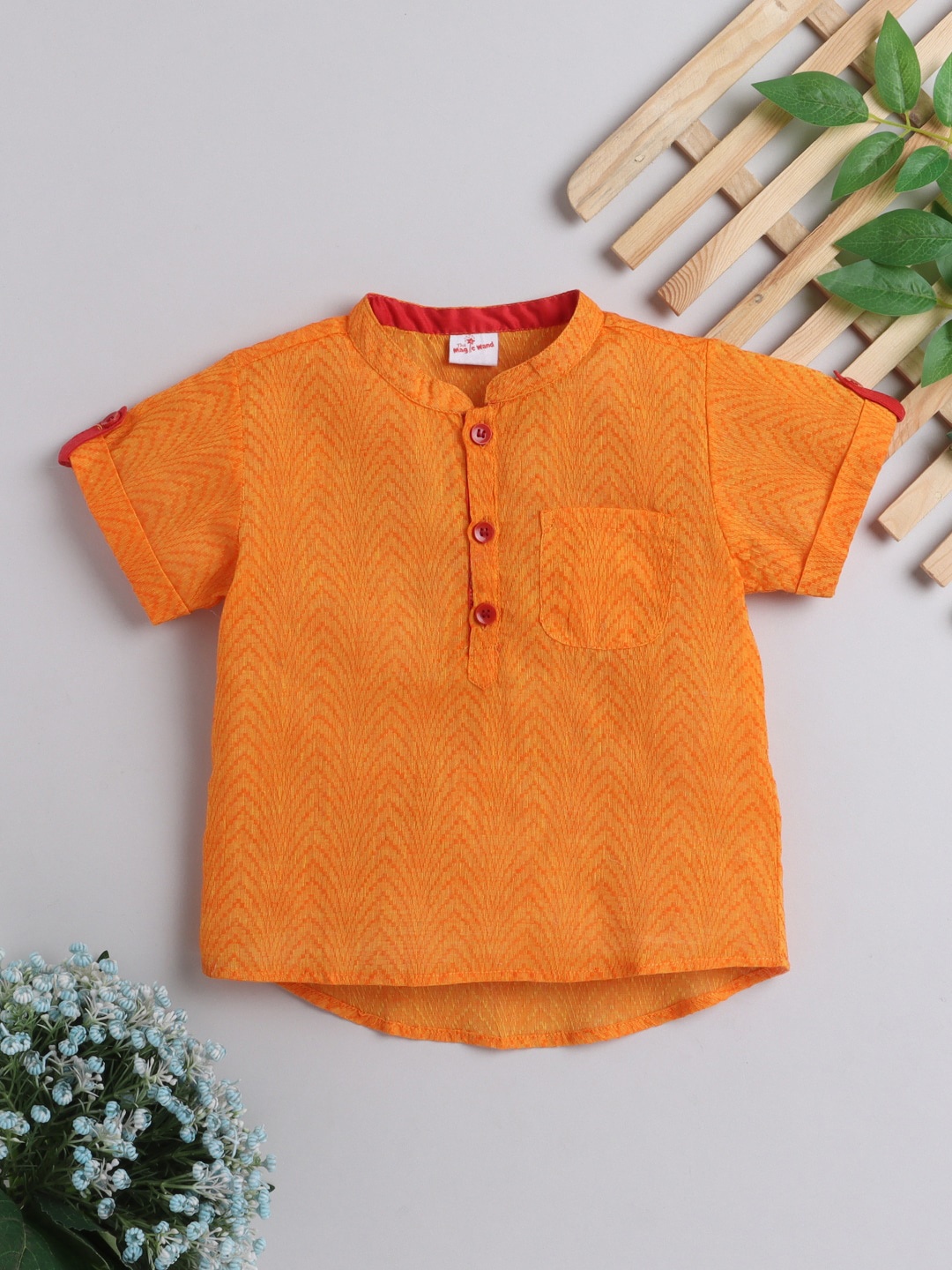 

The Magic Wand Boys Geometric Dobby Cotton Kurta, Orange