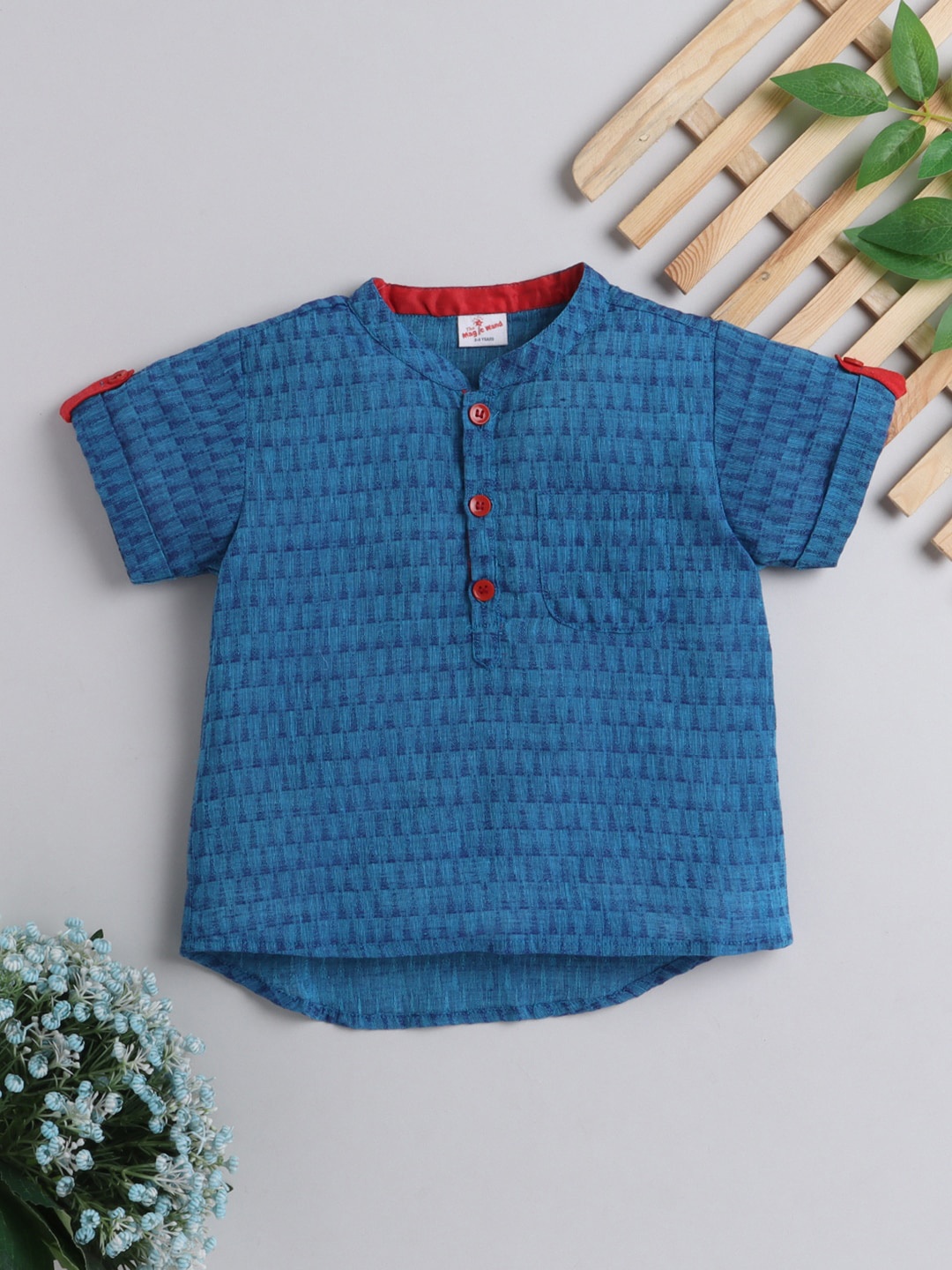 

The Magic Wand Boys Geometric Printed Dobby Cotton Kurta, Blue