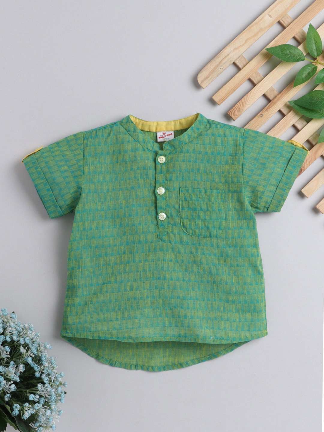 

The Magic Wand Boys Geometric Dobby Cotton Kurta, Green