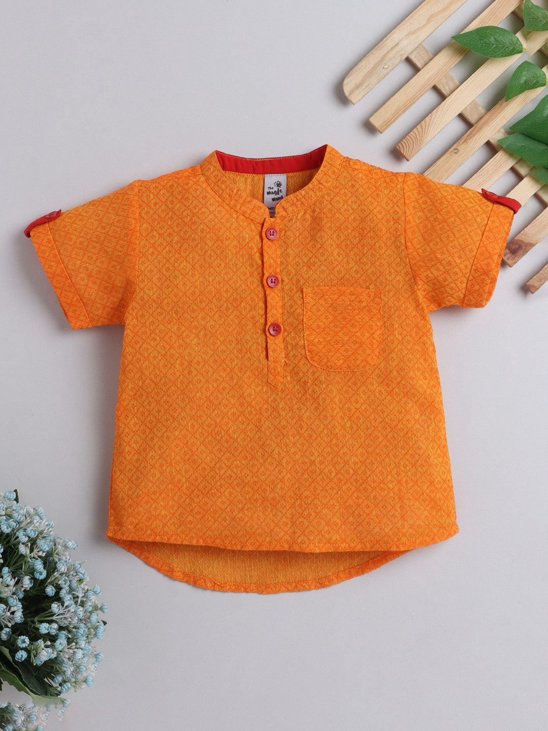 

The Magic Wand Boys Geometric Dobby Cotton Kurta, Orange