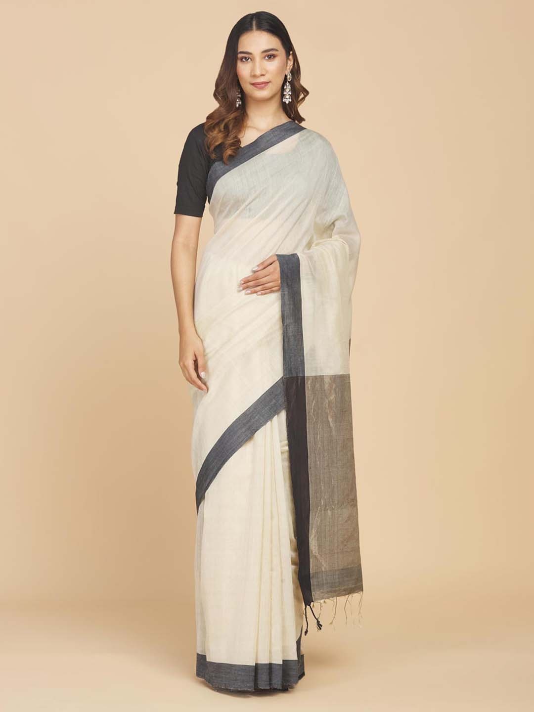 

Fabindia Wool Blend Work Saree, Off white
