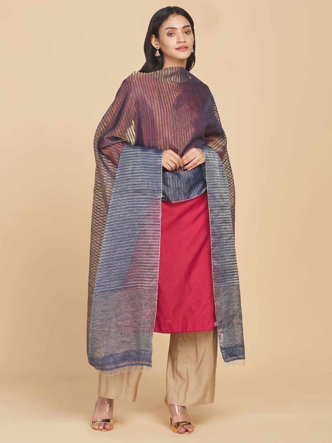 

Fabindia Woven Design Dupatta with Zari, Blue