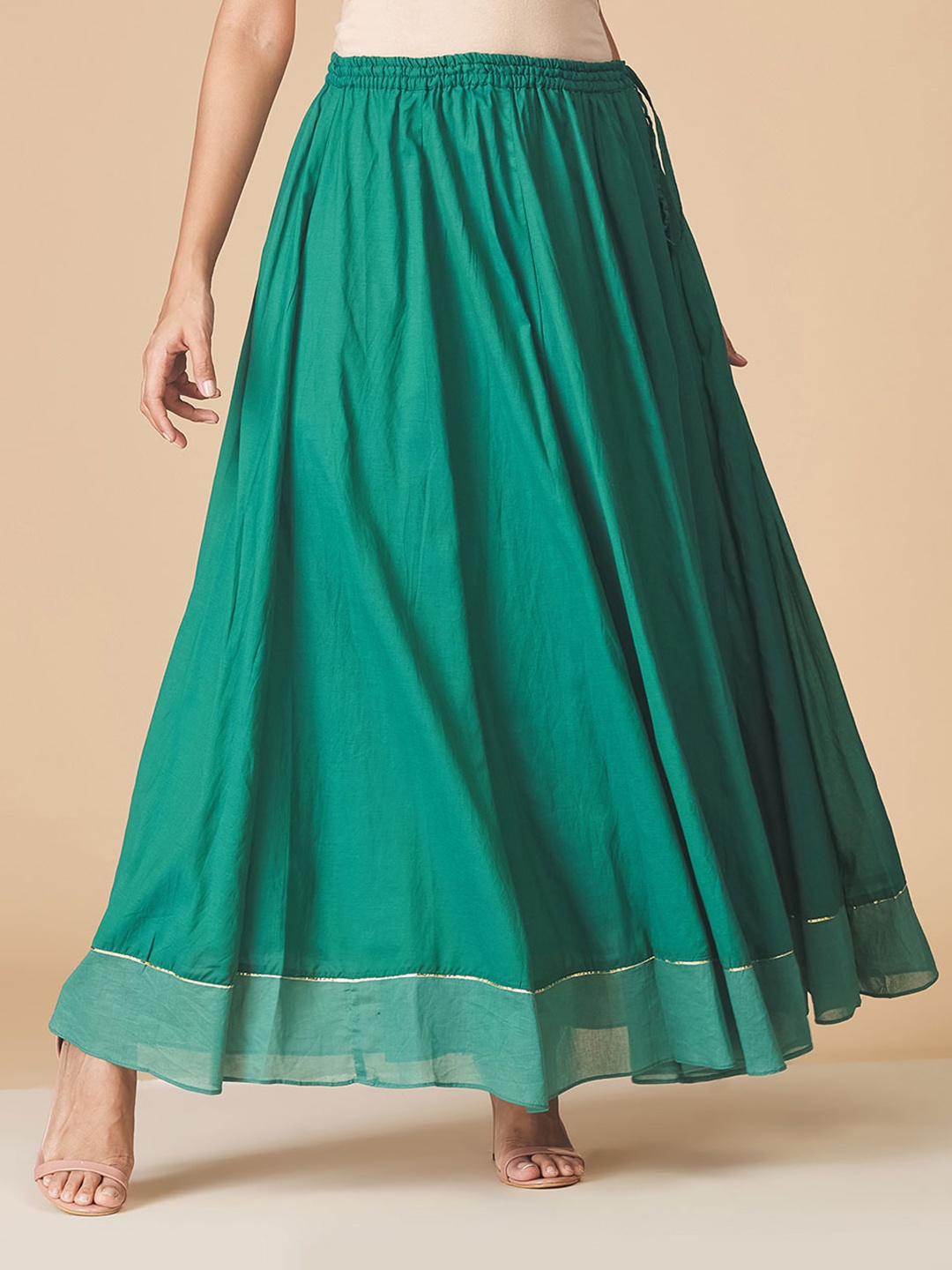 

Fabindia Women Pure Cotton Maxi Skirts, Green