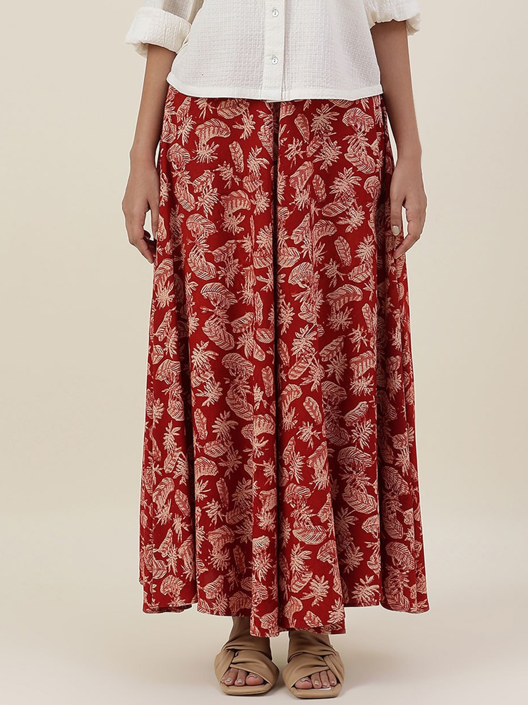 

Fabindia Women Floral Printed Midi Skirt, Rust